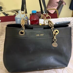 Nine West Black Shoulder Bag with Gold Accents